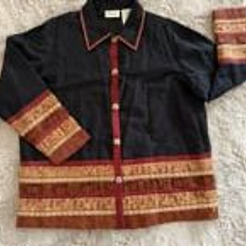Units Woman VINTAGE‎ Patchwork Silk Blend Multicolor Shirt Jacket Size Plus 1X